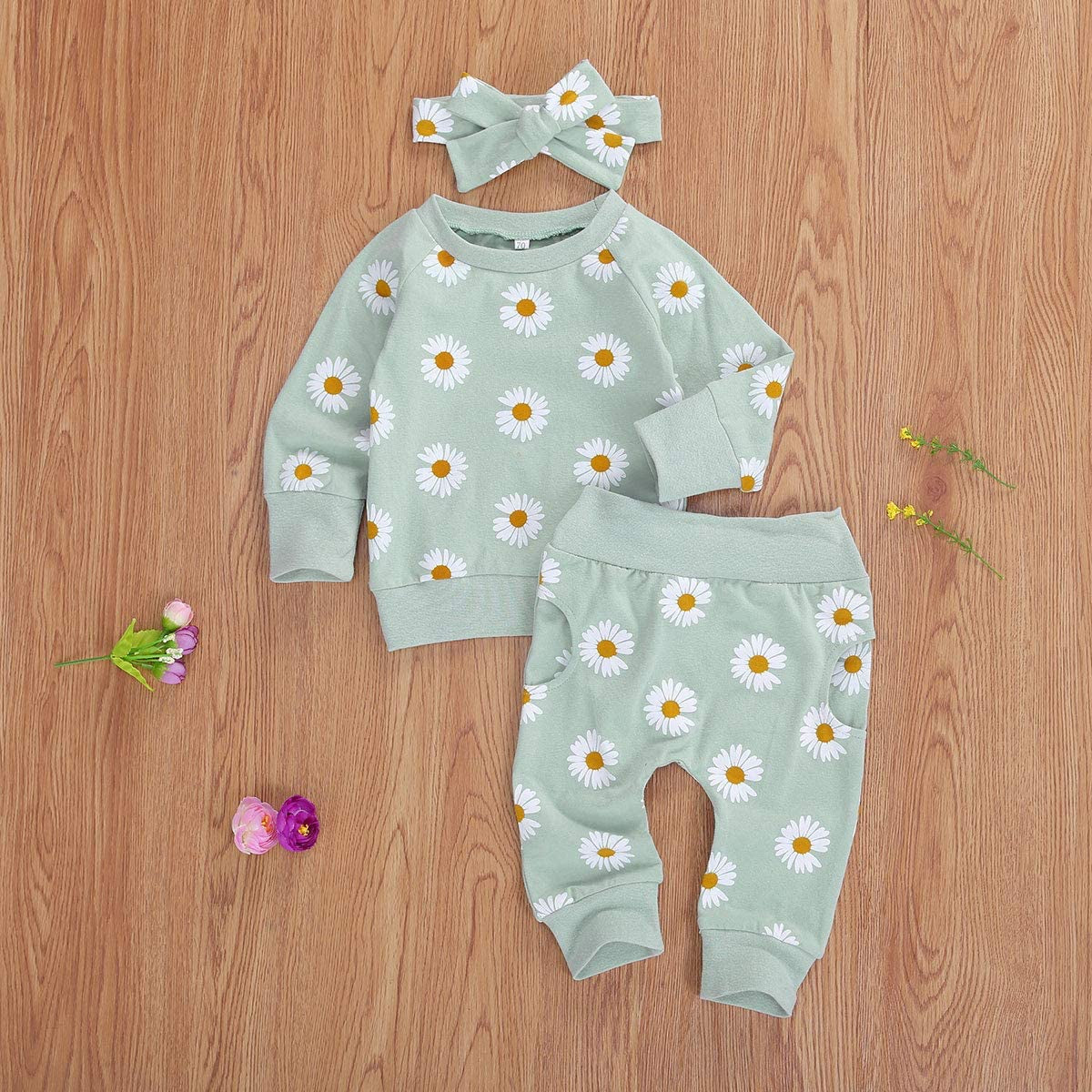 0-24M Flower Newborn Infant Baby Girl Clothes Set Long Sleeve Sweatshirts Tops Pants Outfits