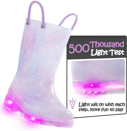 Toddler Light up Rain Boots Patterns and Glitter Rain Boots for Girls Boys with Handles